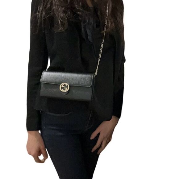 NEW Gucci interlock black leather wallet on chain - Picture 3 of 11